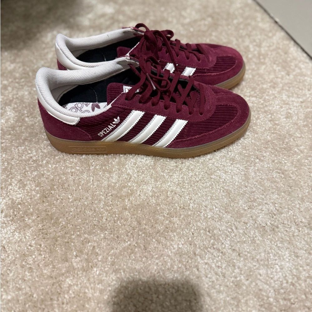 Adidas Maroon Suede Sneakers with White Stripes